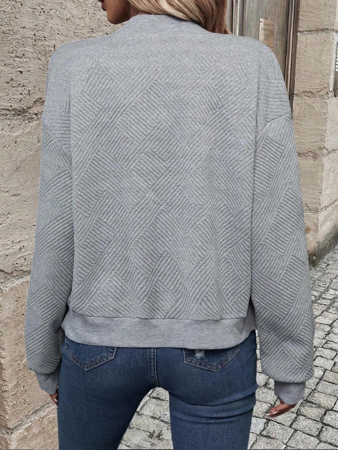 Textured Zip Up Long Sleeve Jacket - Clothes For Her Online Store