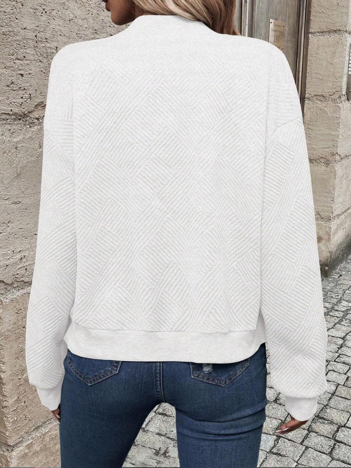 Textured Zip Up Long Sleeve Jacket - Clothes For Her Online Store