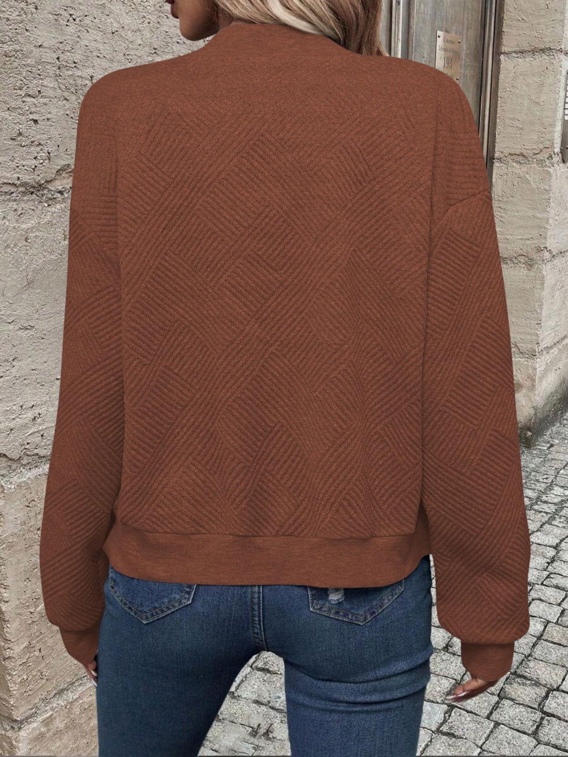 Textured Zip Up Long Sleeve Jacket - Clothes For Her Online Store