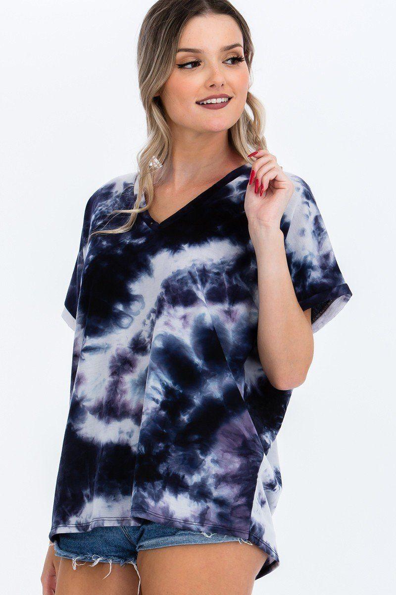 Tie-dye Top Featured In A V-neckline And Cuff Sort Sleeves - Clothes For Her Online Store