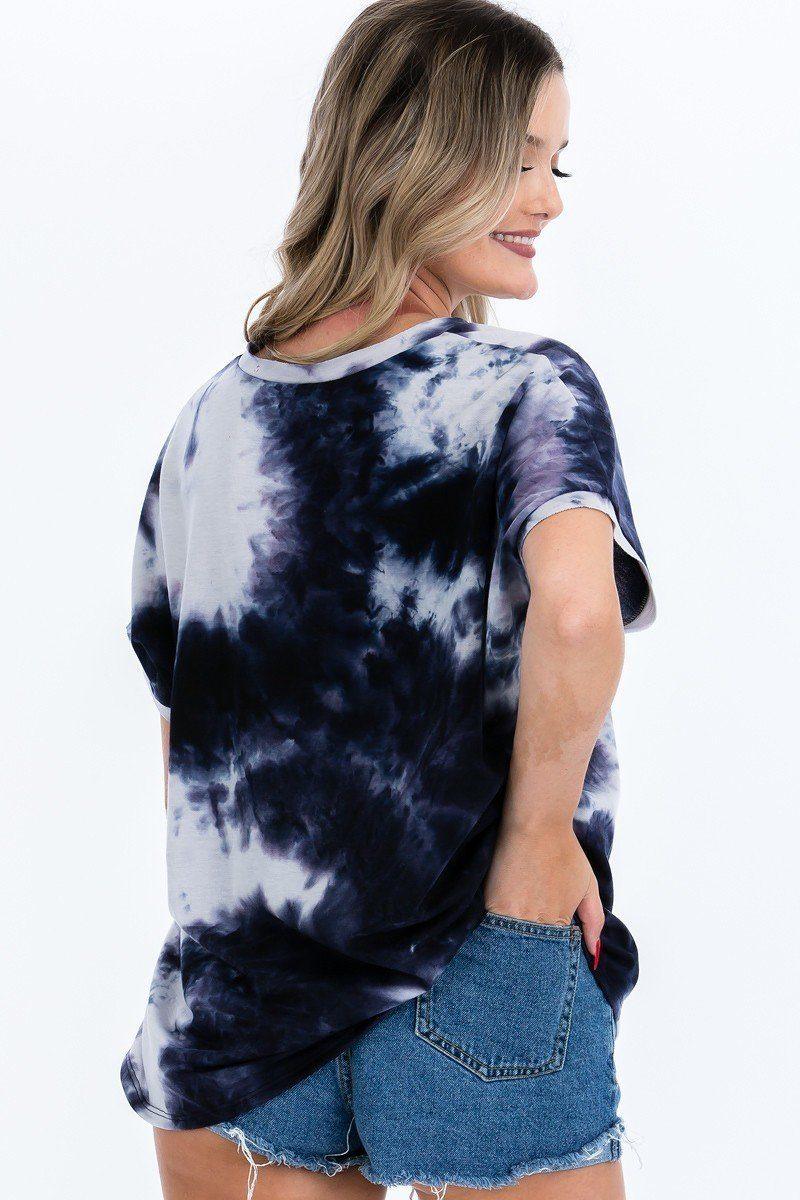 Tie-dye Top Featured In A V-neckline And Cuff Sort Sleeves - Clothes For Her Online Store