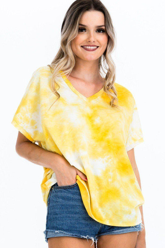 Tie-dye Top Featured In A V-neckline And Cuff Sort Sleeves - Clothes For Her Online Store