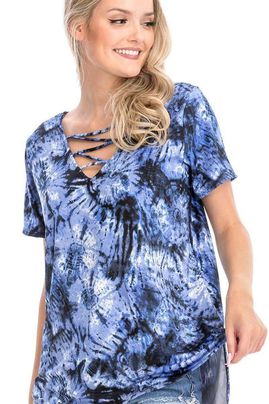 Tie Dye Print Short Sleeve Top - Clothes For Her Online Store