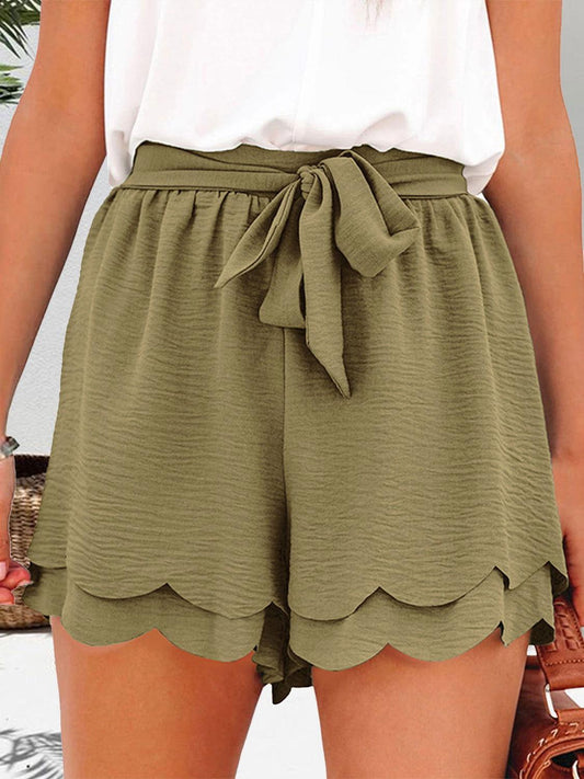 Tied Layered Scalloped Hem Shorts - Clothes For Her Online Store