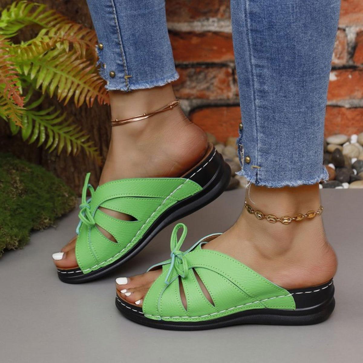 Tied Open Toe Low Heel Sandals - Clothes For Her Online Store
