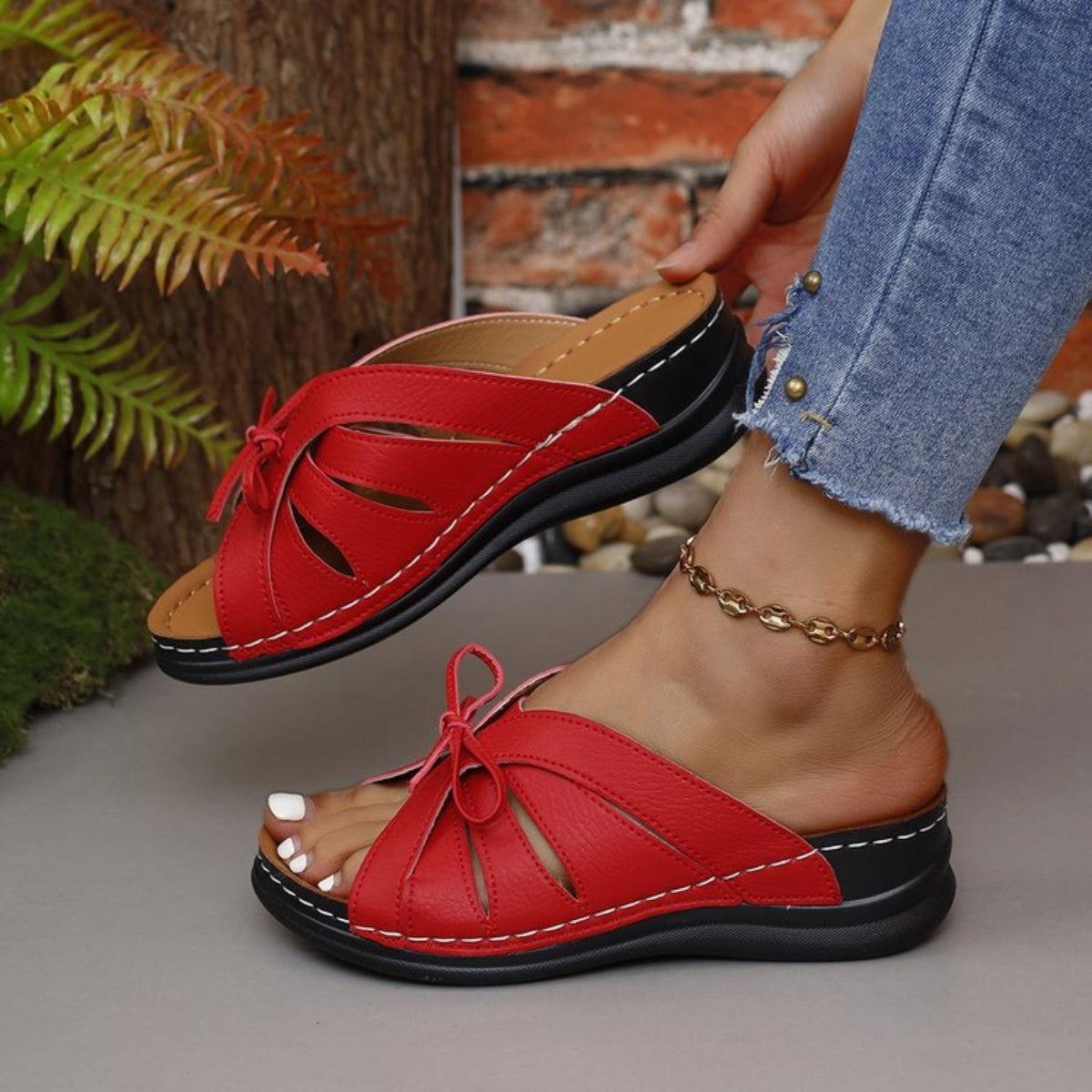 Tied Open Toe Low Heel Sandals - Clothes For Her Online Store