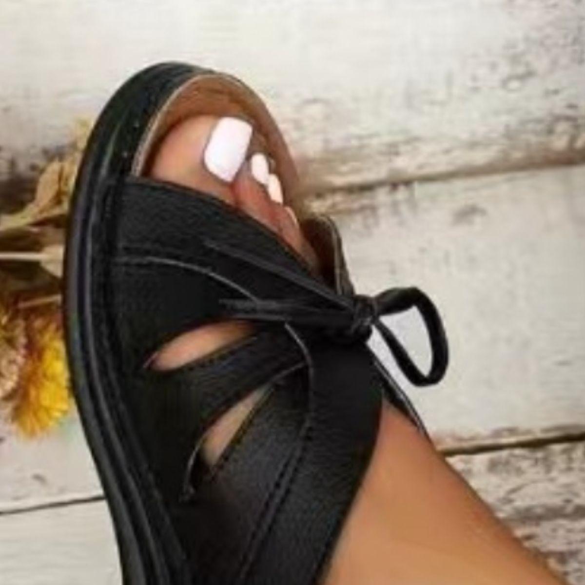 Tied Open Toe Low Heel Sandals - Clothes For Her Online Store