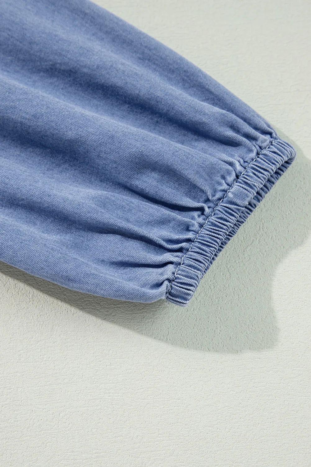 Tied Plunge Three-Quarter Sleeve Denim Dress - Clothes For Her Online Store