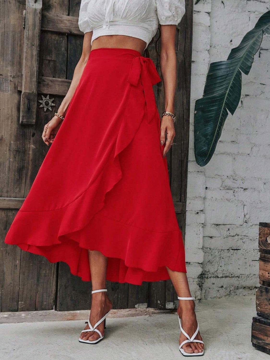 Tied Ruffled Midi Skirt - Clothes For Her Online Store