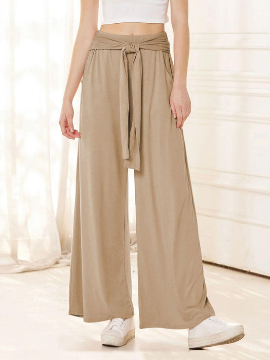 Tied Wide Leg Pants with Pockets - Clothes For Her Online Store