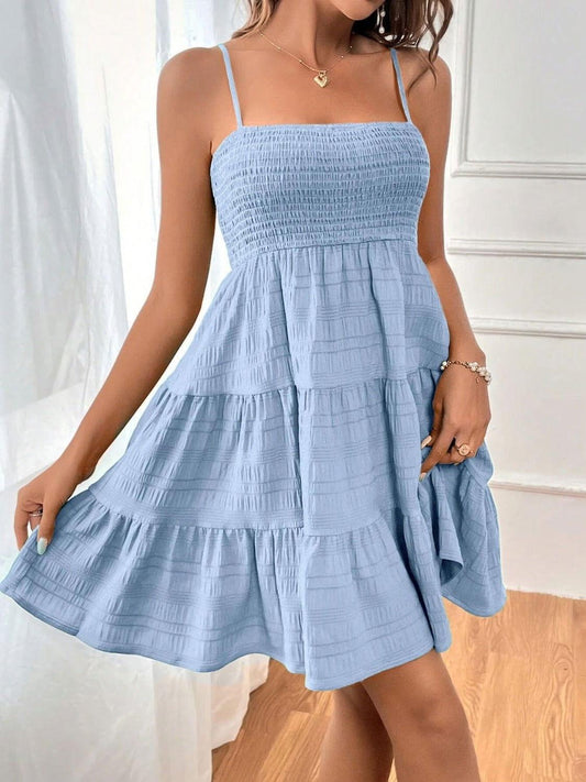 Tiered Smocked Square Neck Cami Dress - Clothes For Her Online Store