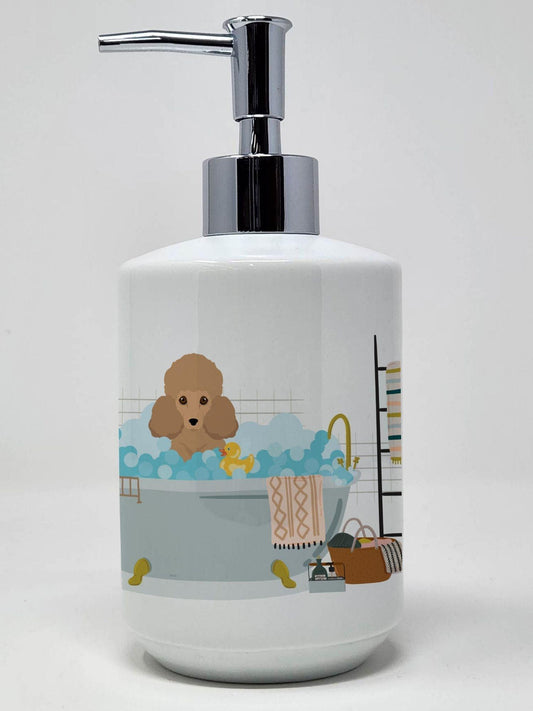 Toy Apricot Poodle Ceramic Soap Dispenser Hand Soap Dispenser Pump Bottles for Bathroom Kitchen, Empty Refillable Liquid Soap Container