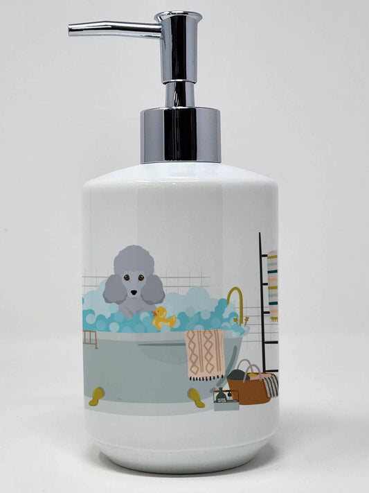 Toy Silver Poodle Ceramic Soap Dispenser Hand Soap Dispenser Pump Bottles for Bathroom Kitchen, Empty Refillable Liquid Soap Container