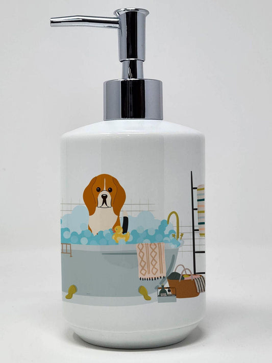 Tricolor Beagle in Bathtub Ceramic Soap Dispenser Hand Soap Dispenser Pump Bottles for Bathroom Kitchen, Empty Refillable Liquid Soap Container