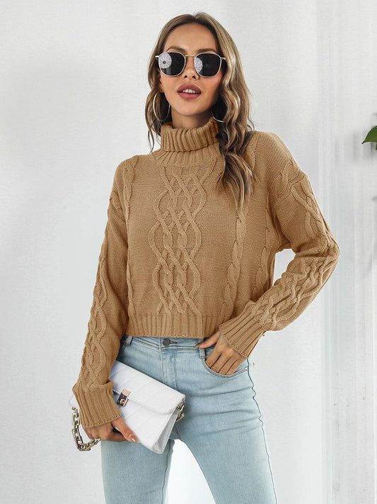 Turtleneck Dropped Shoulder Sweater - Clothes For Her Online Store