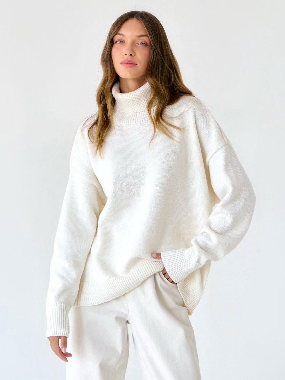 Turtleneck Long Sleeve Sweater - Clothes For Her Online Store