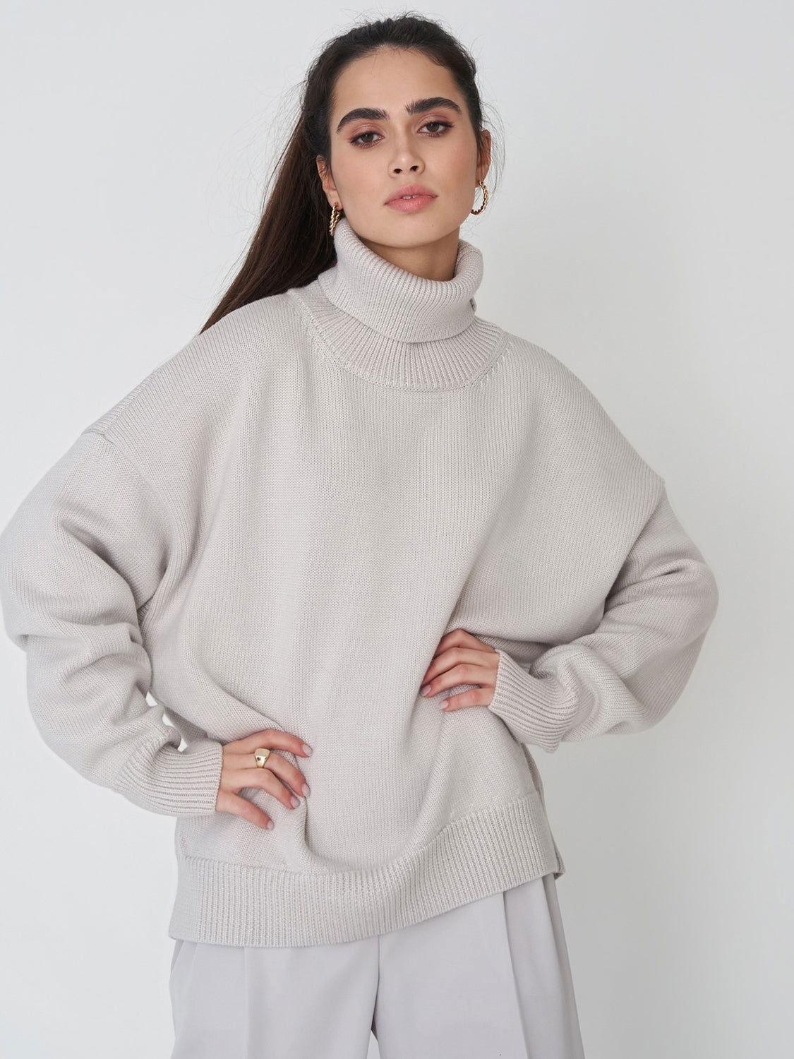 Turtleneck Long Sleeve Sweater - Clothes For Her Online Store