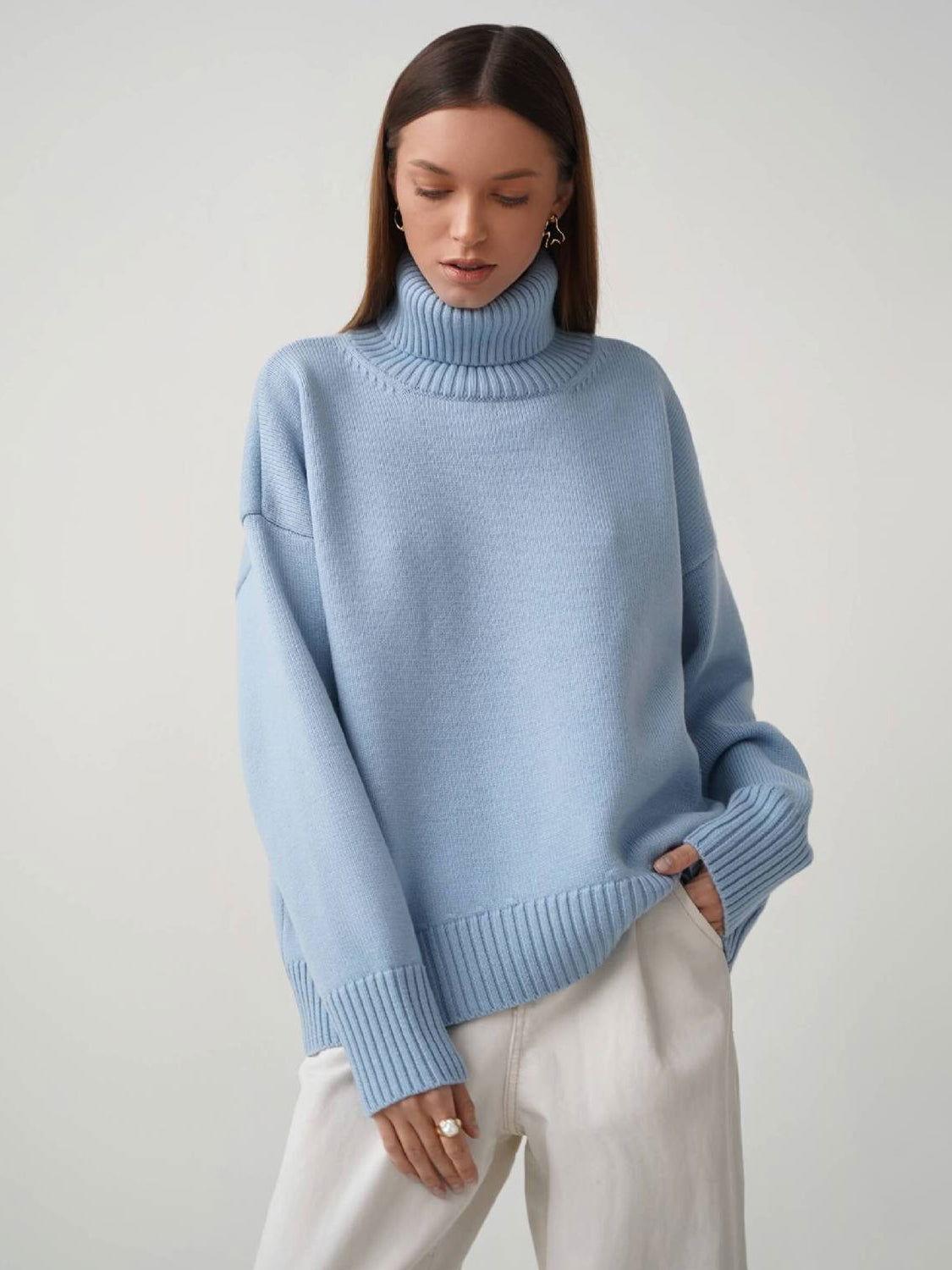 Turtleneck Long Sleeve Sweater - Clothes For Her Online Store