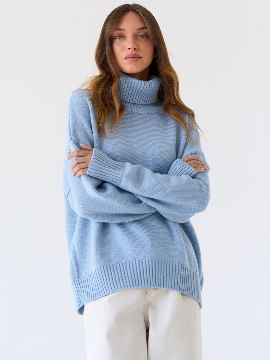 Turtleneck Long Sleeve Sweater - Clothes For Her Online Store
