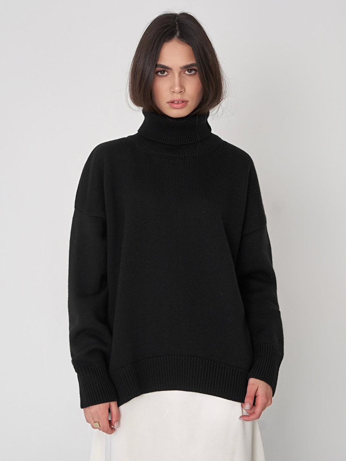 Turtleneck Long Sleeve Sweater - Clothes For Her Online Store