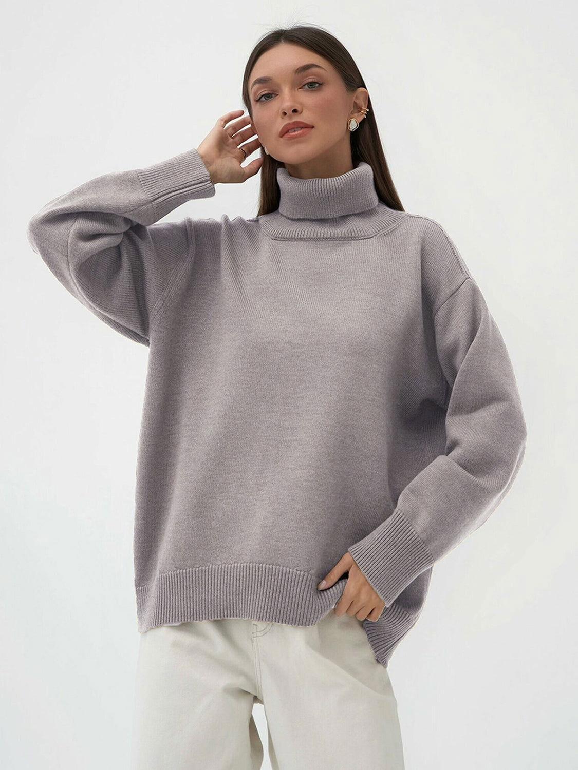 Turtleneck Long Sleeve Sweater - Clothes For Her Online Store