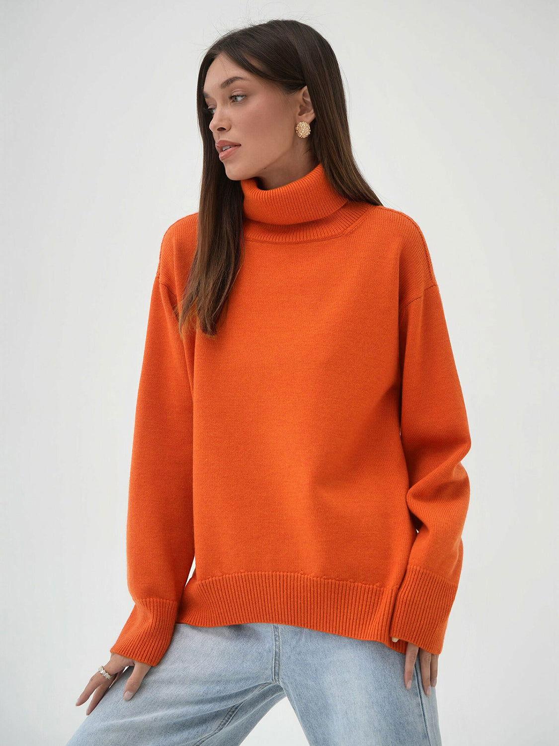 Turtleneck Long Sleeve Sweater - Clothes For Her Online Store