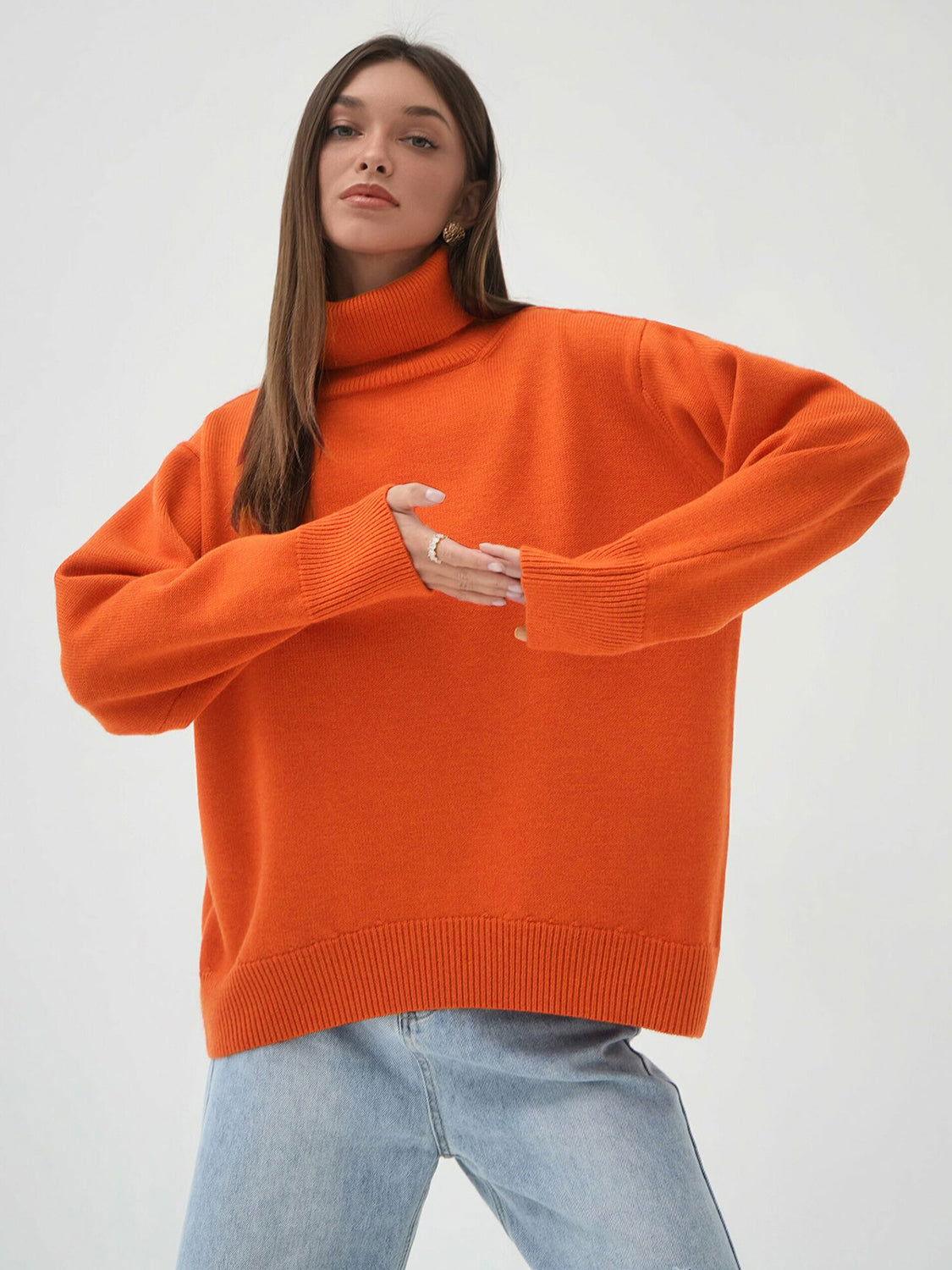 Turtleneck Long Sleeve Sweater - Clothes For Her Online Store