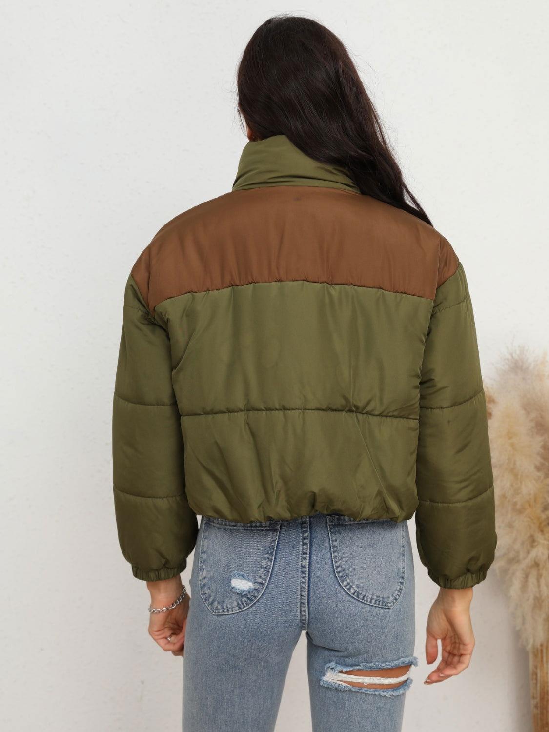 Two-Tone Zip-Up Puffer Jacket - Clothes For Her Online Store