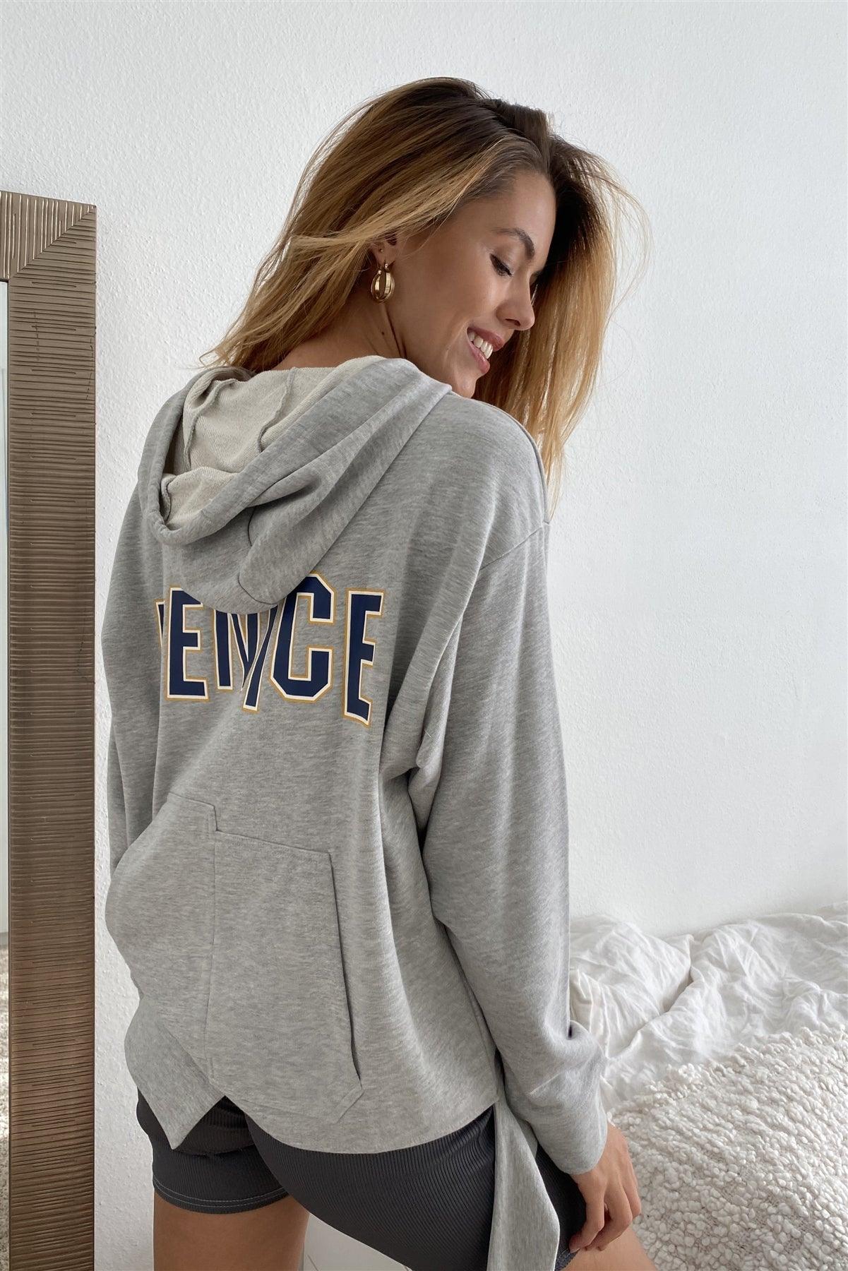 Uneven Hem Graphic "venice" Pullover Hoodie - Clothes For Her Online Store