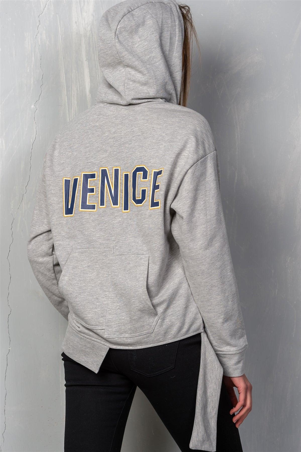 Uneven Hem Graphic "venice" Pullover Hoodie - Clothes For Her Online Store