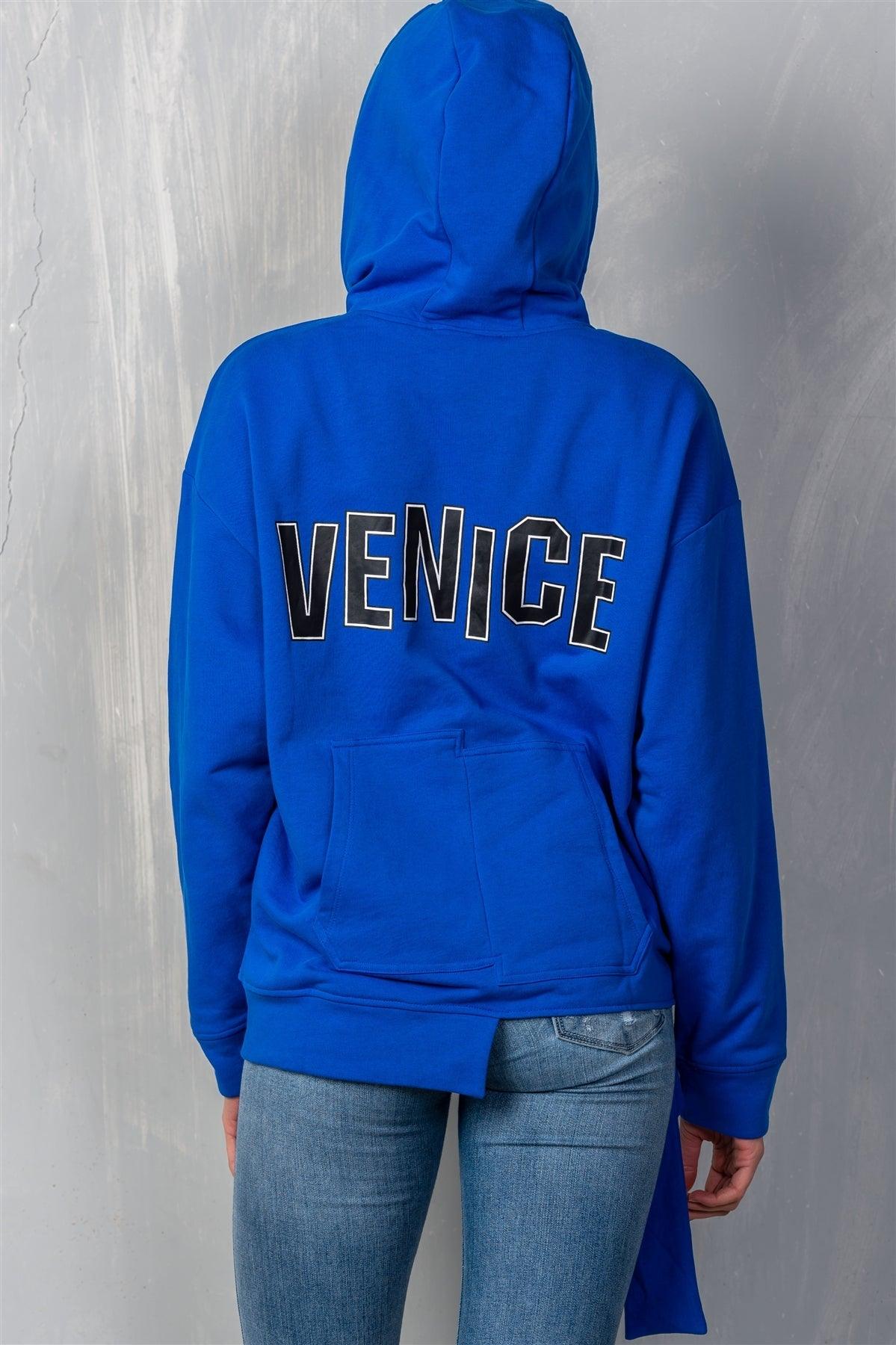 Uneven Hem Graphic "venice" Pullover Hoodie - Clothes For Her Online Store