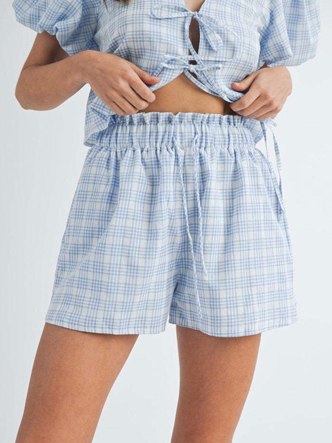 V-Neck Puff Sleeve Top and Shorts Set - Clothes For Her Online Store