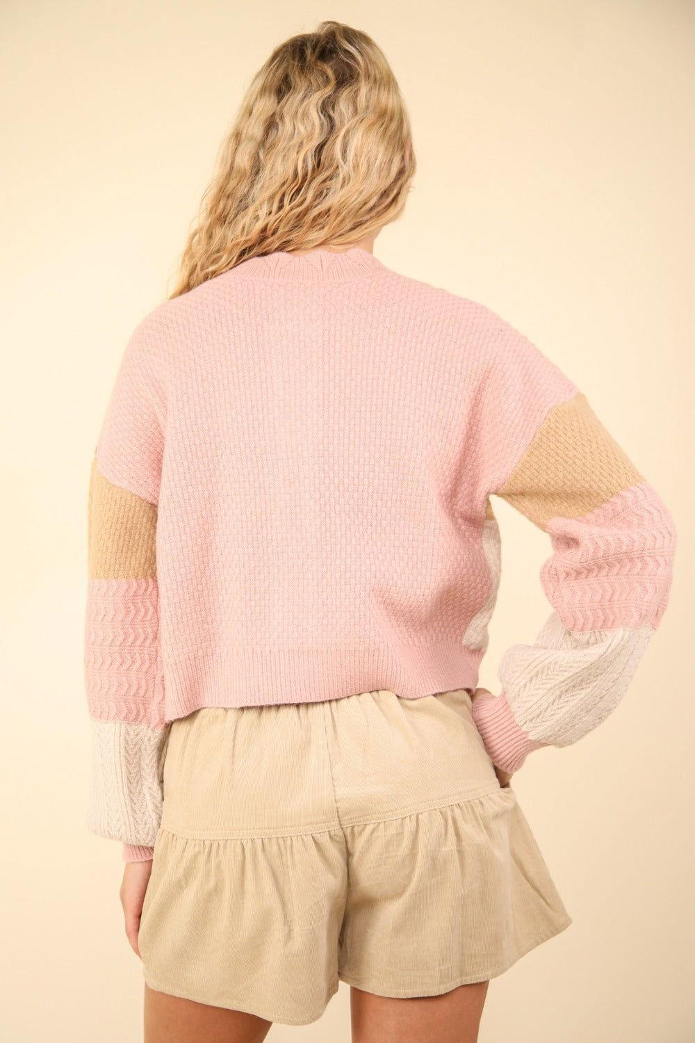 VERY J Color Block Button Down Textured Sweater Cardigan - Clothes For Her Online Store