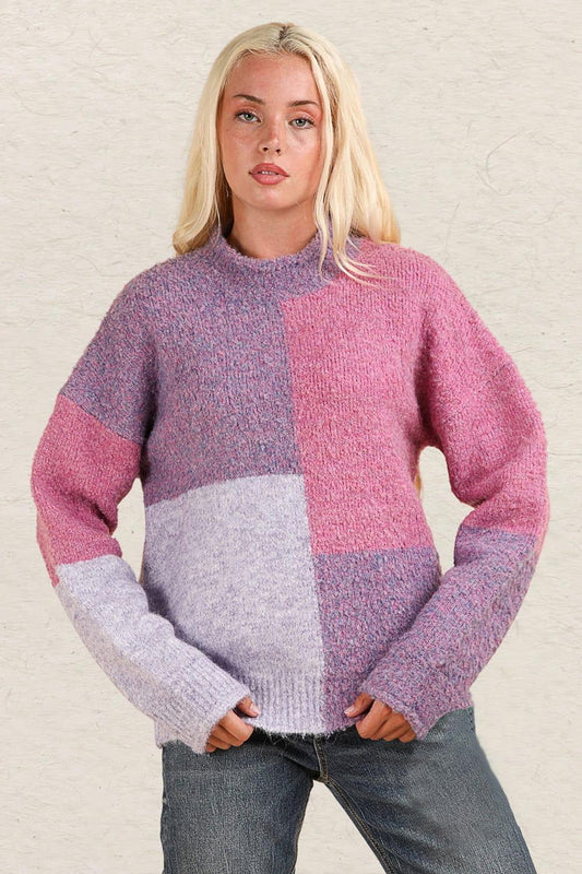 VERY J Color Block Mock Neck Drop Shoulder Sweater - Clothes For Her Online Store