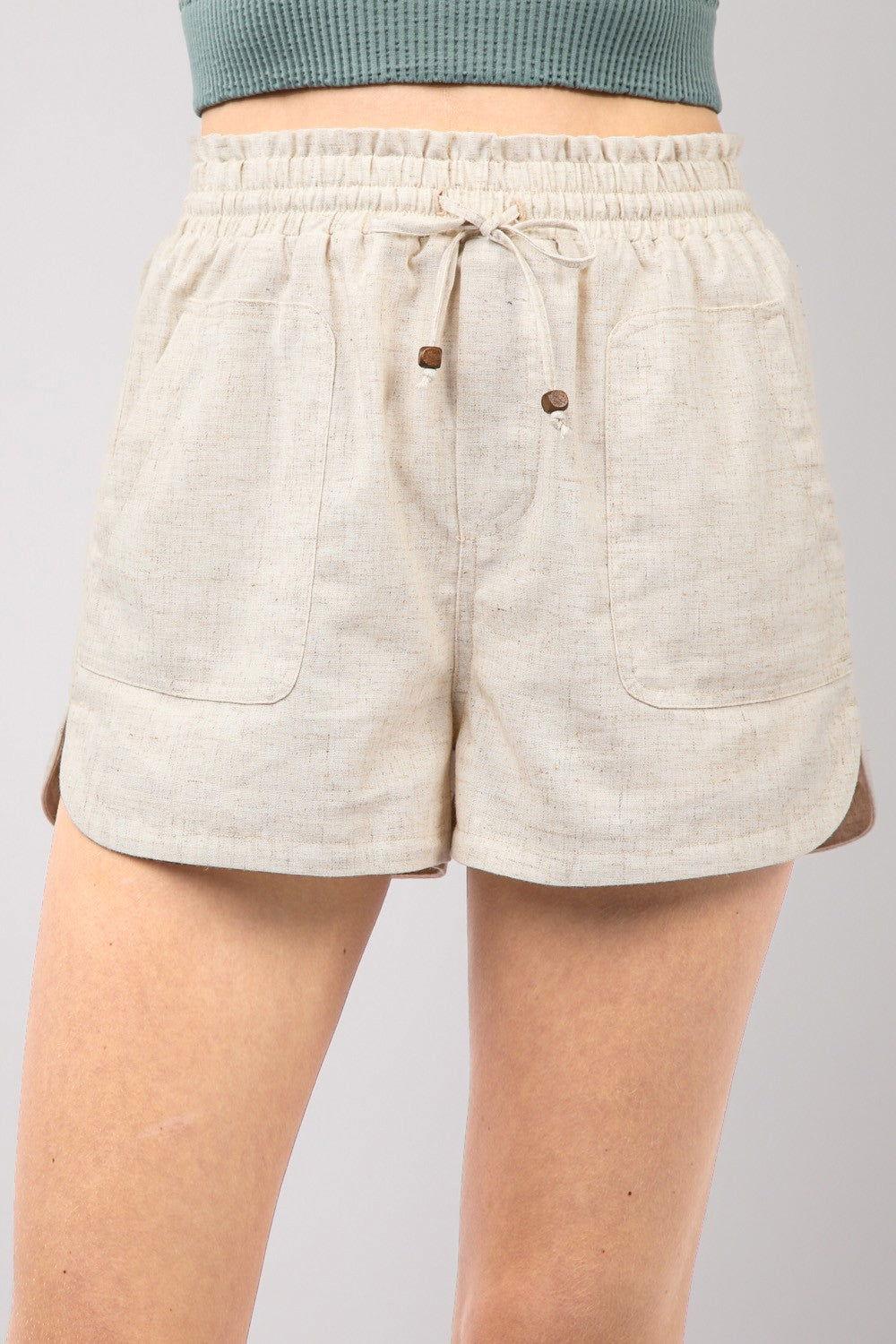 VERY J Drawstring Elastic Waist Linen Shorts - Clothes For Her Online Store
