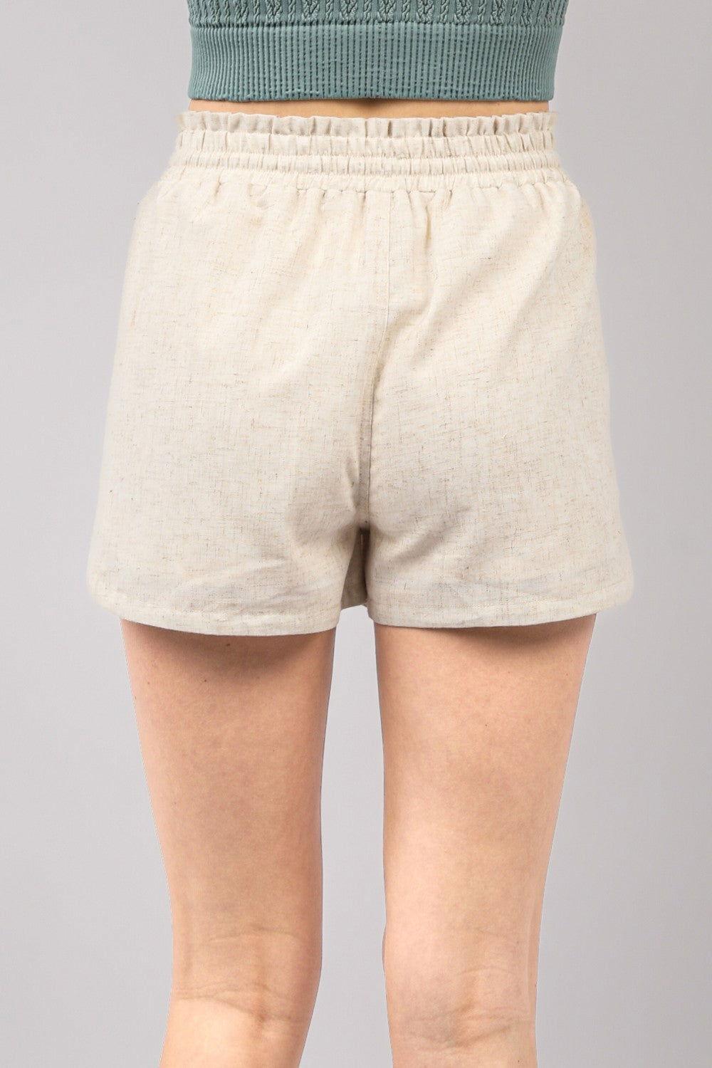 VERY J Drawstring Elastic Waist Linen Shorts - Clothes For Her Online Store