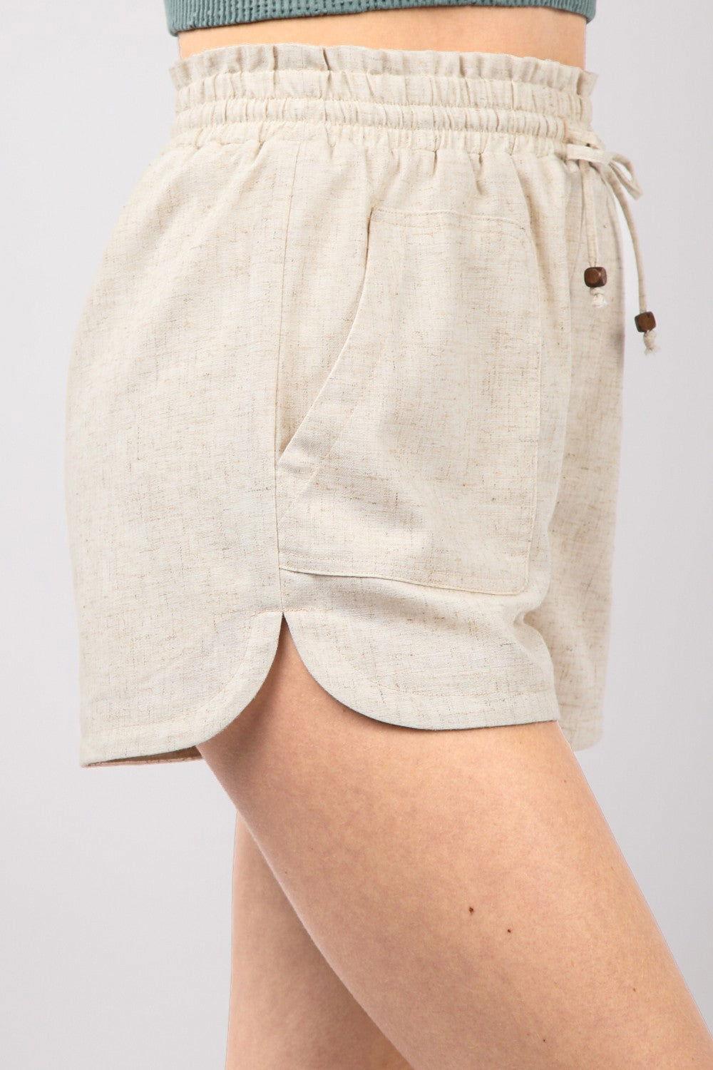 VERY J Drawstring Elastic Waist Linen Shorts - Clothes For Her Online Store