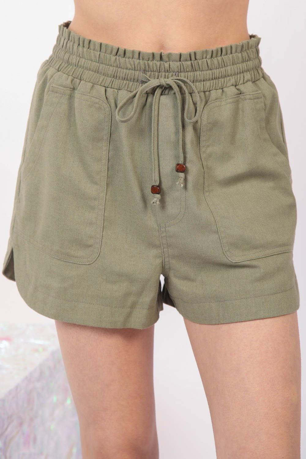 VERY J Drawstring Elastic Waist Linen Shorts - Clothes For Her Online Store