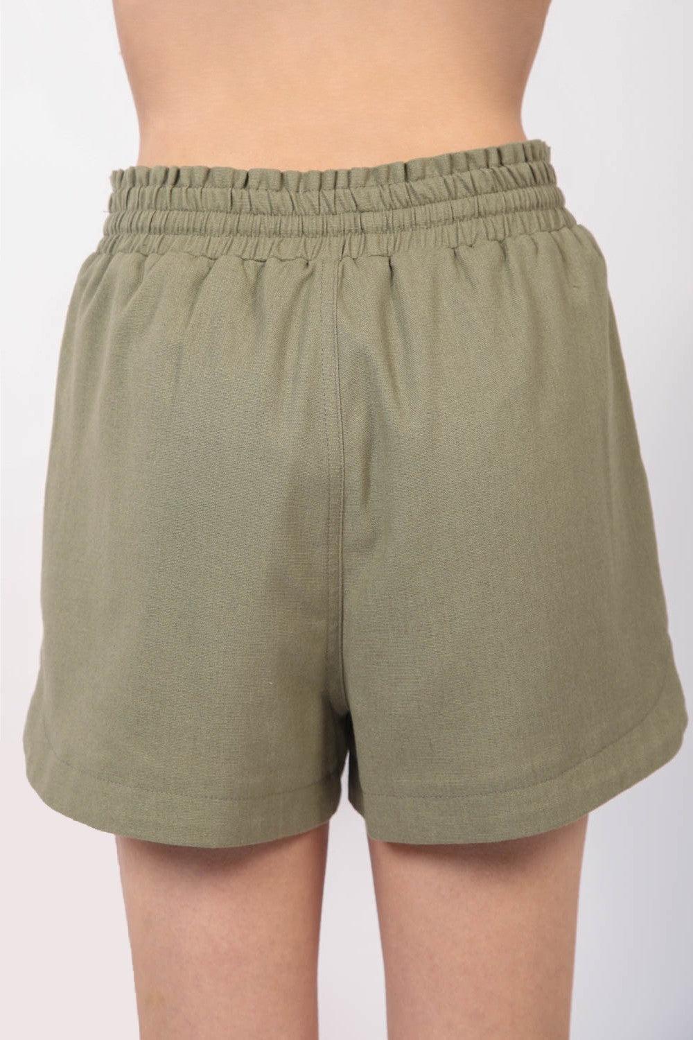 VERY J Drawstring Elastic Waist Linen Shorts - Clothes For Her Online Store