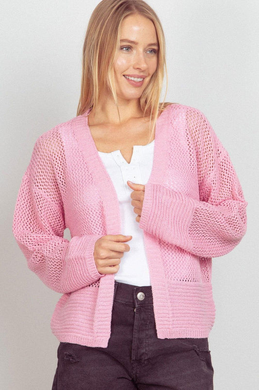VERY J Eyelet Open Front Long Sleeve Cardigan - Clothes For Her Online Store
