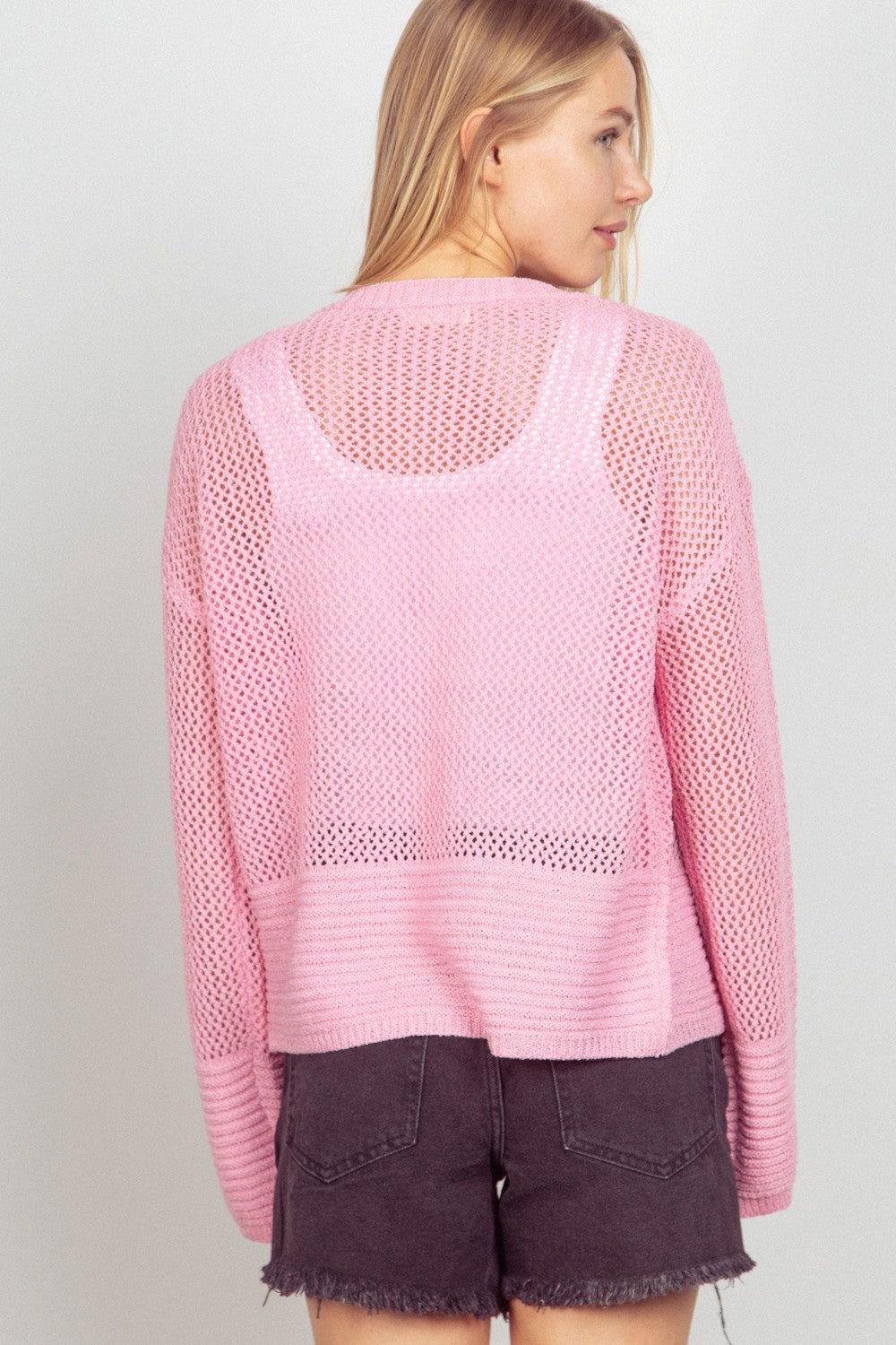 VERY J Eyelet Open Front Long Sleeve Cardigan - Clothes For Her Online Store