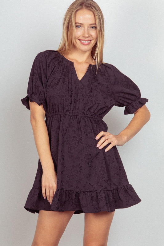 VERY J Floral Textured Woven Ruffled Mini Dress - Clothes For Her Online Store