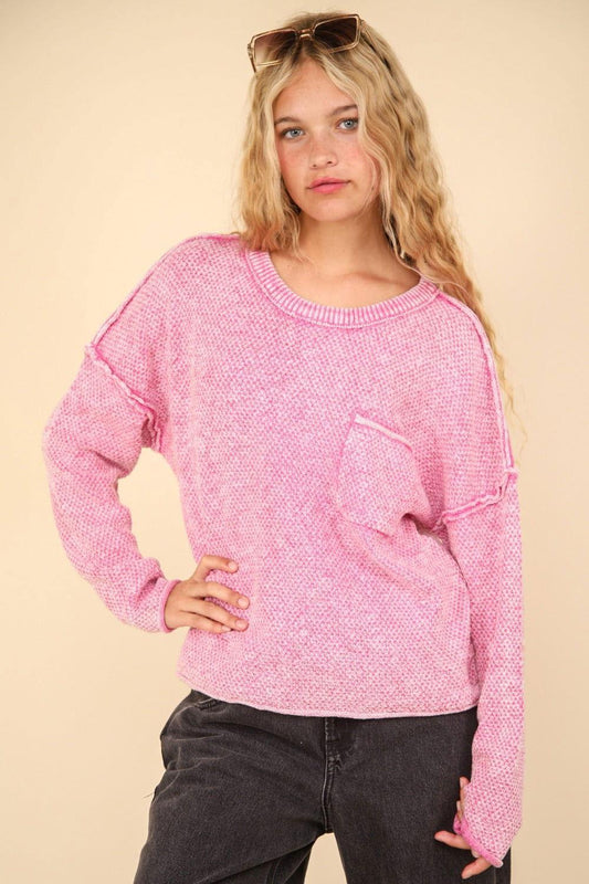 VERY J Mineral Washed Exposed Seam Sweater - Clothes For Her Online Store