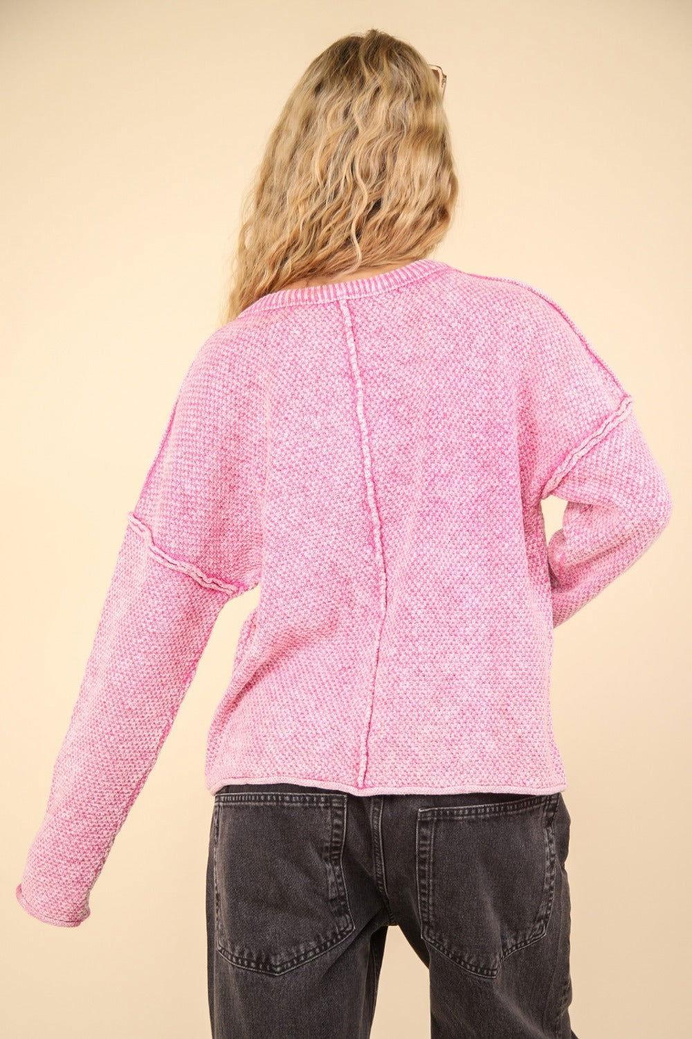 VERY J Mineral Washed Exposed Seam Sweater - Clothes For Her Online Store