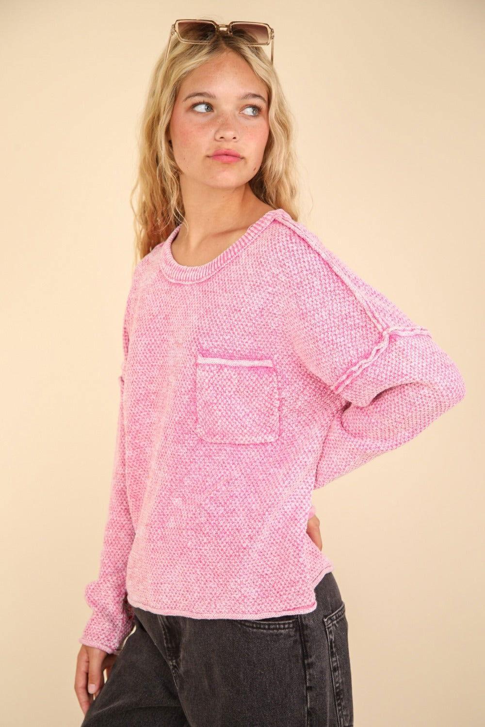 VERY J Mineral Washed Exposed Seam Sweater - Clothes For Her Online Store