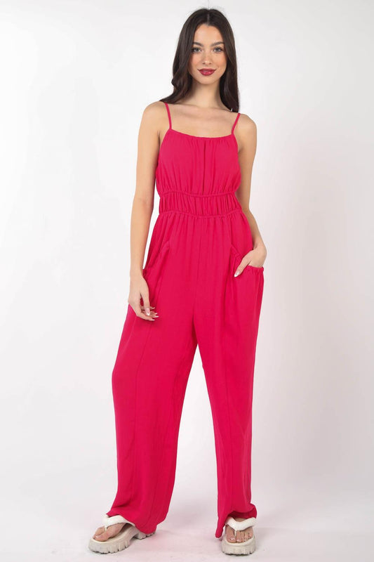 VERY J Pintuck Detail Woven Sleeveless Jumpsuit - Clothes For Her Online Store