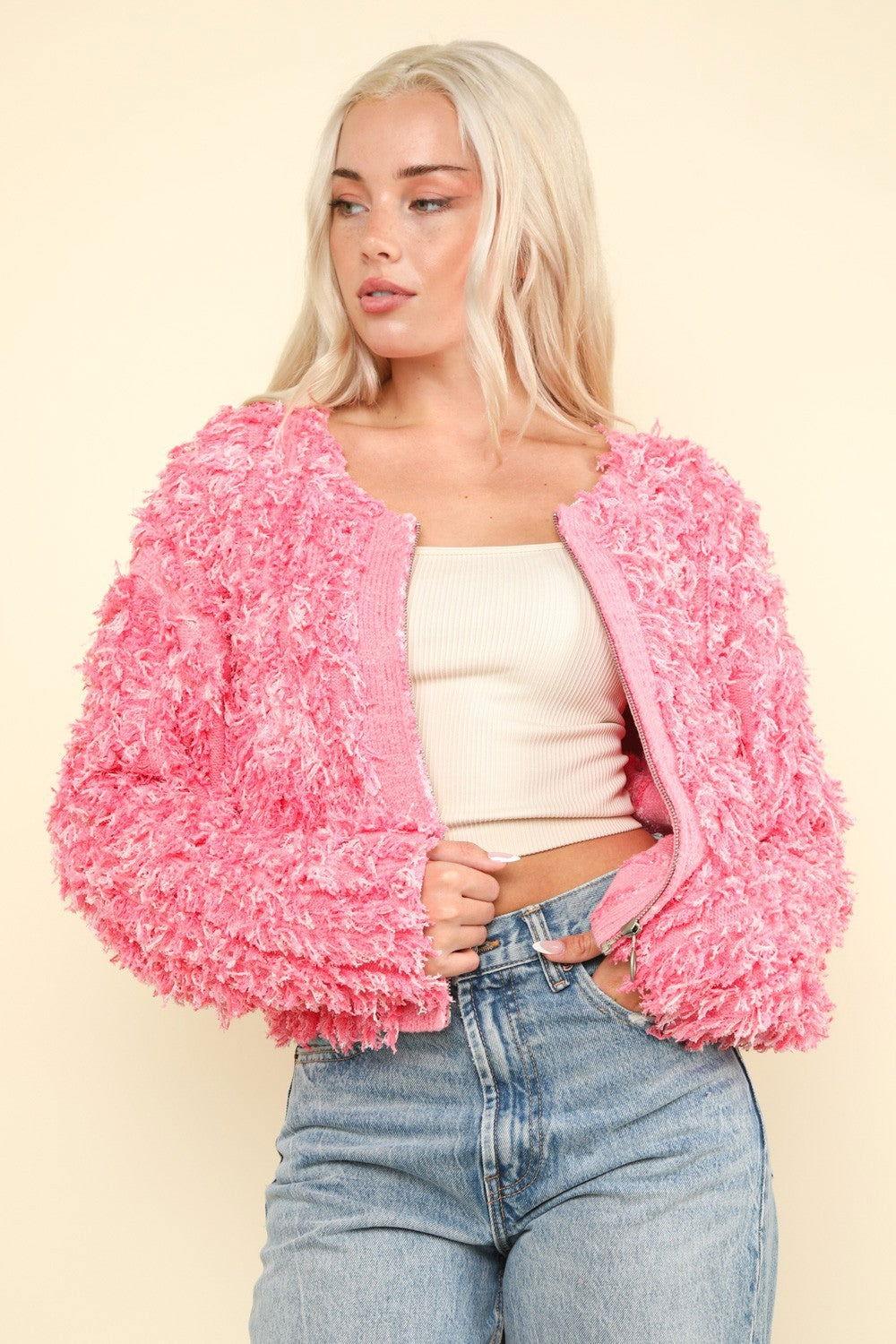 VERY J Shaggy Yarn Knit Zip Up Jacket - Clothes For Her Online Store