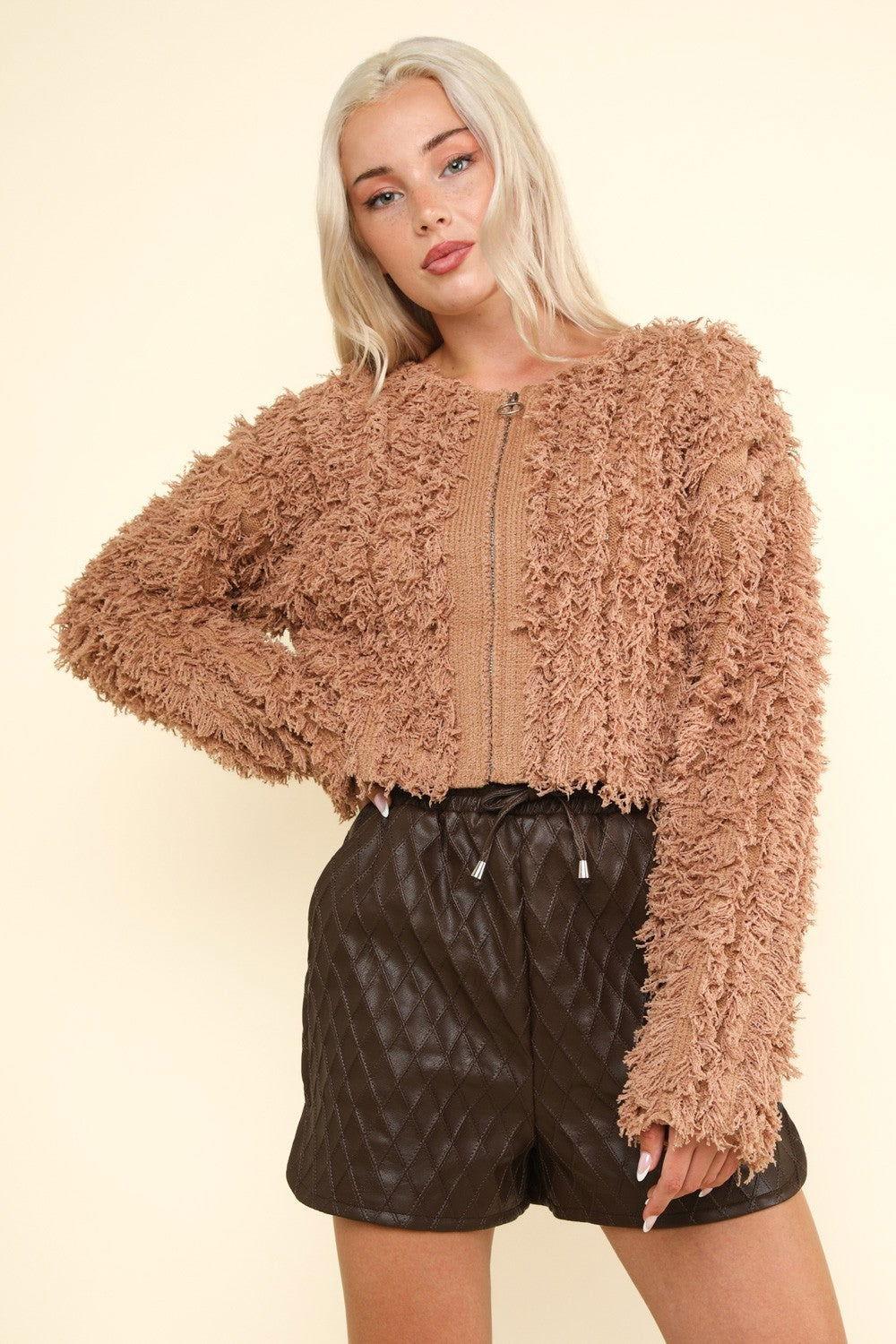 VERY J Shaggy Yarn Knit Zip Up Jacket - Clothes For Her Online Store