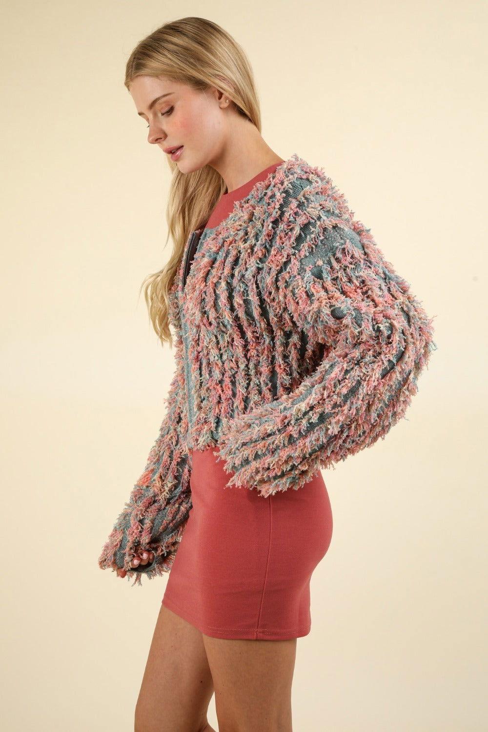 VERY J Shaggy Yarn Knit Zip Up Jacket - Clothes For Her Online Store