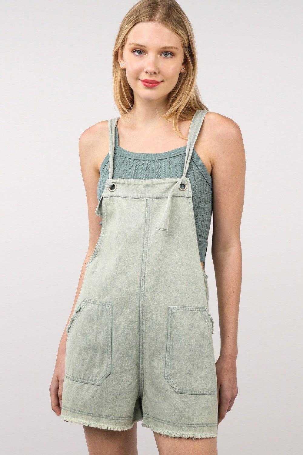 VERY J Washed Frayed Hem Denim Overall - Clothes For Her Online Store